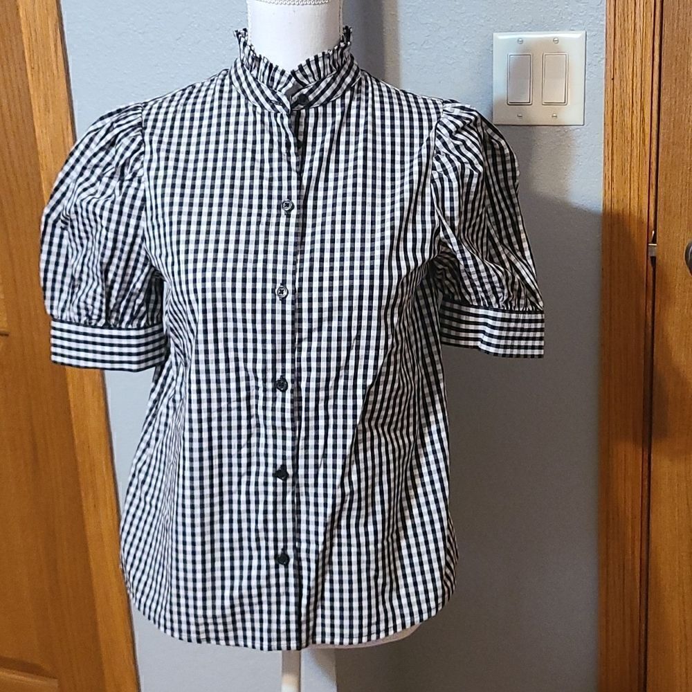 Gingham print blouse, sz XS, black and white